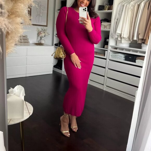 Long Sleeve Sheer Midi Dress - Future Collective with Jenny K. Lopez Pink L - Picture 1 of 6